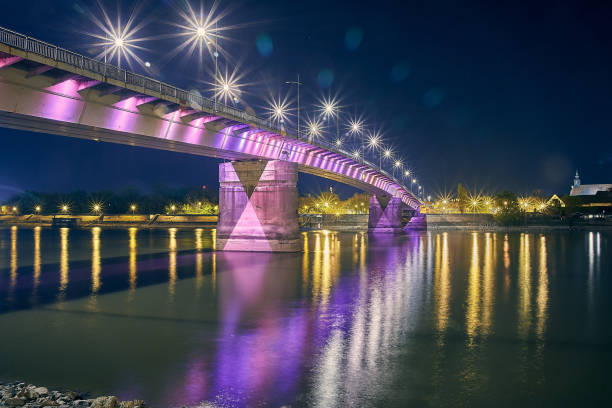 istock Petrovaradin Town on Danube river with Duga bridge 1218850023