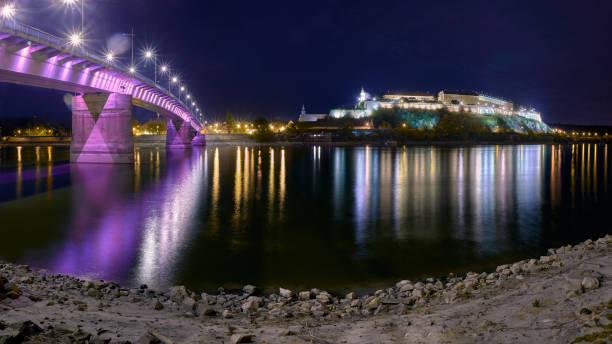 Petrovaradin Town on Danube river with Duga bridge Petrovaradin Town on Danube river with Duga bridge. Place of Exit festival, nearby Novi Sad. exit festival stock pictures, royalty-free photos & images