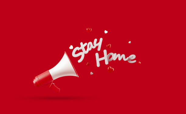 istock Stay Home Written over Red Megaphone on Red Background 1218851269