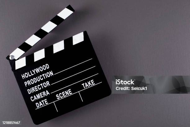 Movie Clapper Board On Dark Background With Copy Space Stock Photo - Download Image Now