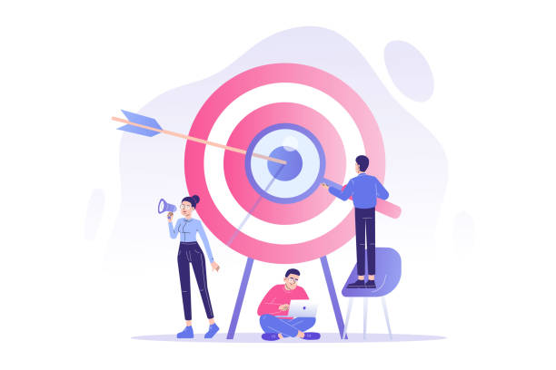 Target marketing concept. PR team or managers attracting customers with megaphone. Successful business or consumer targeting. Focus group. Goal achievement. Online advertising. Vector illustration vector art illustration