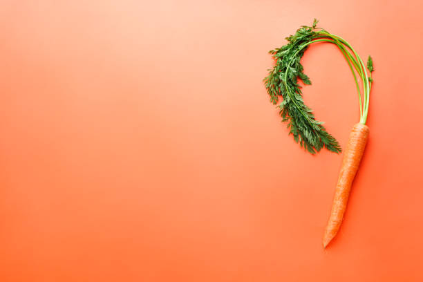 istock Carrot on an orange background flat lay, with space for text. 1218856991