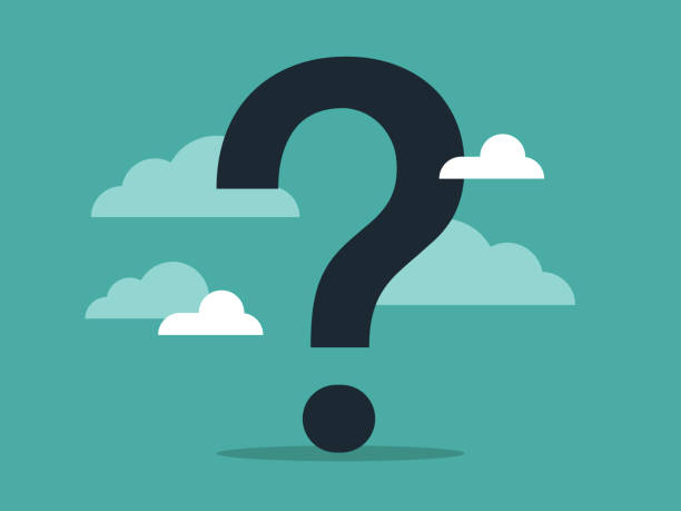 Illustration of a giant question mark surrounded by clouds and sky Modern flat vector illustration appropriate for a variety of uses including articles and blog posts. Vector artwork is easy to colorize, manipulate, and scales to any size. asking illustrations stock illustrations