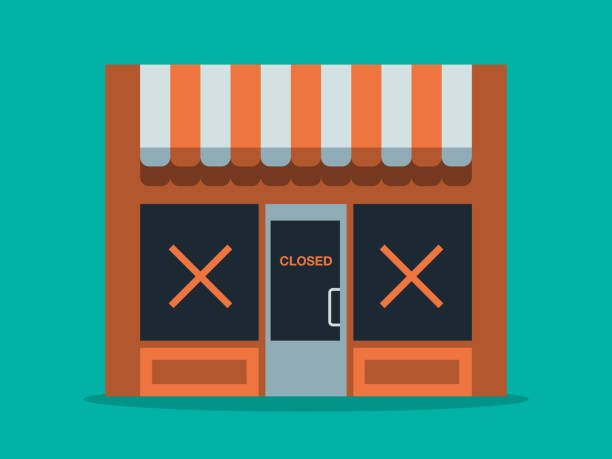 Illustration of main street store closure Modern flat vector illustration appropriate for a variety of uses including articles and blog posts. Vector artwork is easy to colorize, manipulate, and scales to any size. closed illustrations stock illustrations