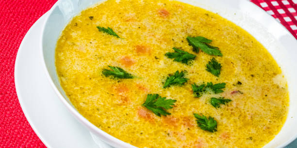 istock Chicken broth in white plate. 1218858824