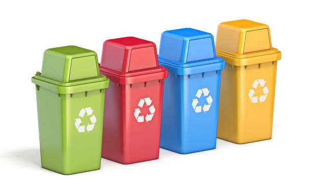 Four colorful recycle bins 3D