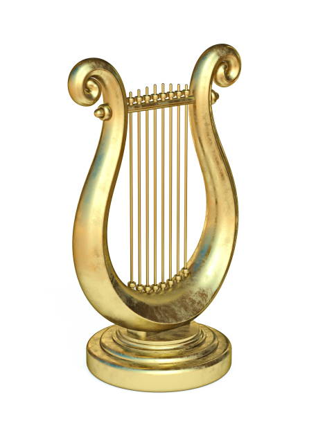 lyre dorada 3d - lyre fotografías e imágenes de stock