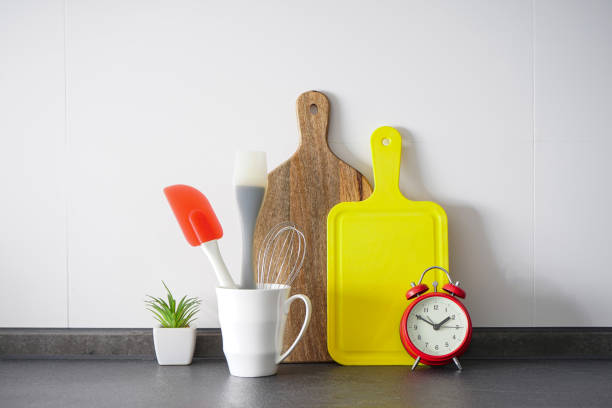 Modern kitchen, background with cooking utensils. Kitchen utensils on the background of the kitchen. stock photo