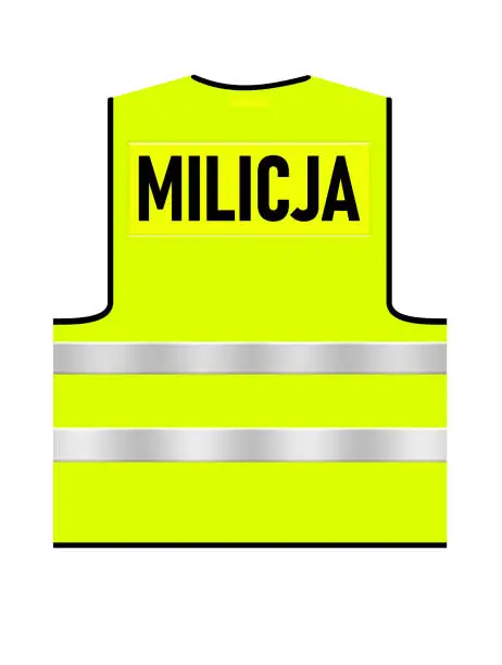 Photo of Bright green – yellow Polish traffic Milicja vest on a white isolated background.