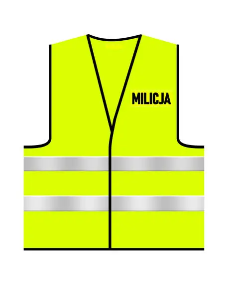 Photo of Bright green – yellow Polish traffic Milicja vest on a white isolated background.