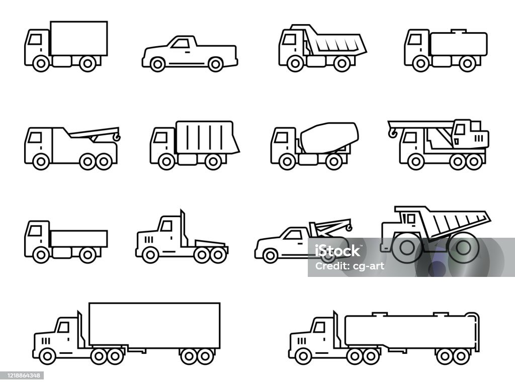 Truck line silhouette icons set Truck line silhouette icons set. Vector illustration Truck stock vector