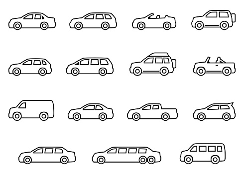 Car line silhouette icons set. Vector illustration