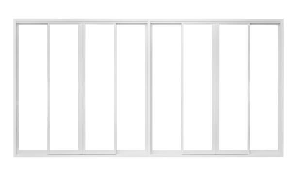 istock Real modern house window frame isolated on white background 1218866337
