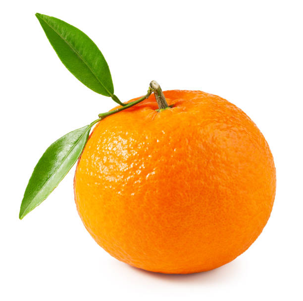 tangerine or clementine with green leaves isolated on white - tangerina imagens e fotografias de stock