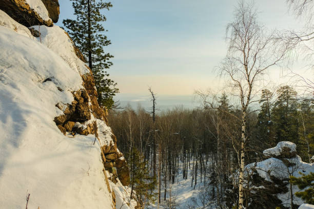 Winter Ural landscape. Forest horizons in Ural, Republic of Bashkortostan, Russia