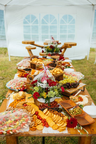 istock Different variety of cheese, bread, biscuits, ham 1218868227