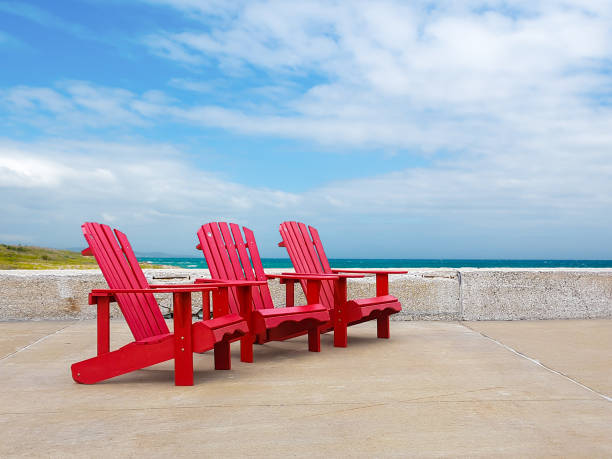 Traditional adirondack chairs with a beautiful background
