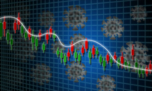 istock Corona virus and falling stock graph 1218879775