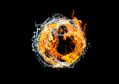 Abstract circle that combines flame and water