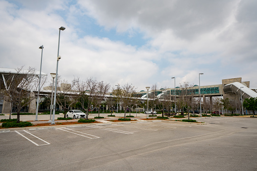 Miami, FL, USA - April 13, 2020: Photo of Miami Bus Station MIA Airport parking lot