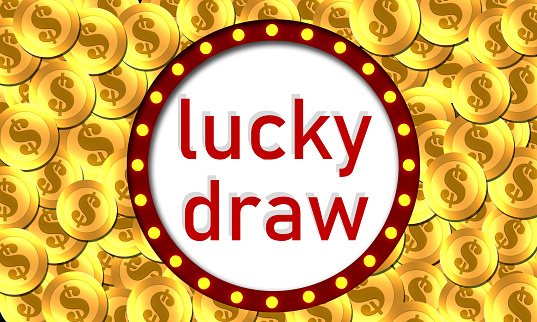 Golden coins with lucky draw word, 3d rendering