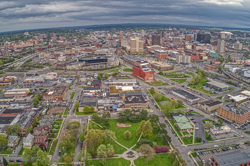 Aerial View of Syracuse, New York on a Cloudy Day