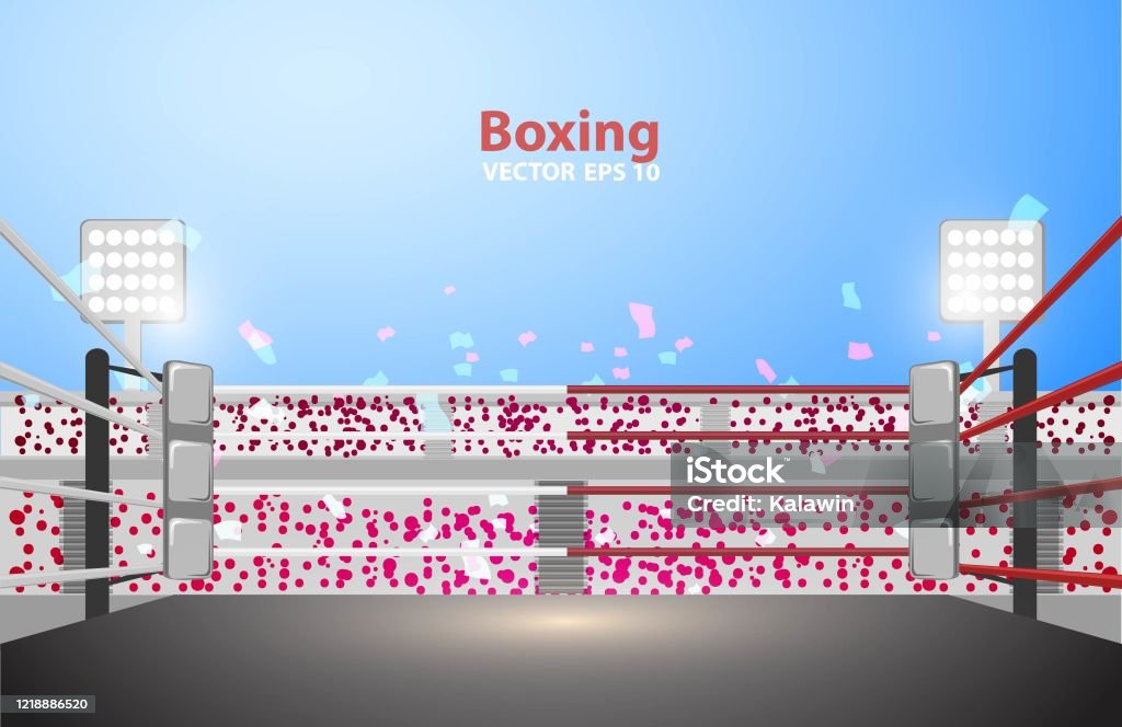 Boxing Ring With Illumination By Spotlights Vector Design Eps 10 Stock