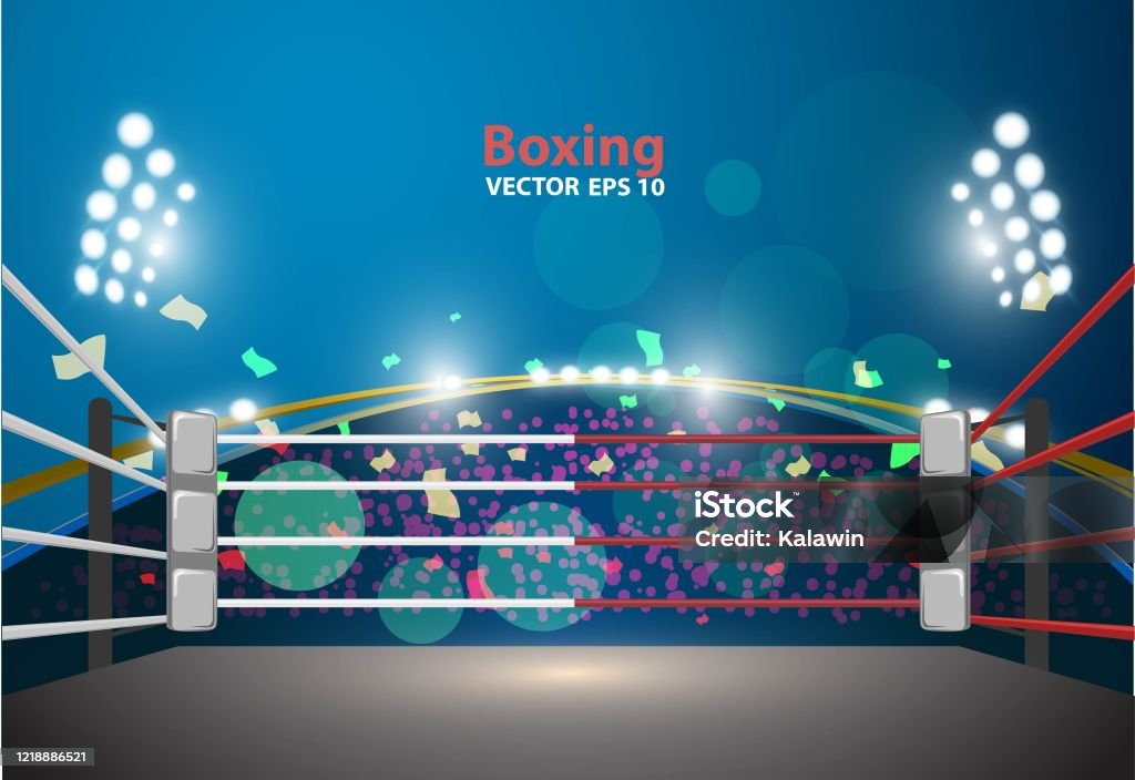 Boxing Ring With Illumination By Spotlights Vector Design Eps 10 Stock
