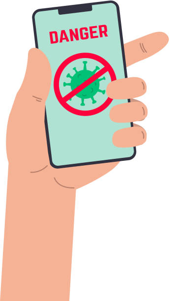 istock Human hand with smartphone. Coronavirus danger. Virus threat alert on smartphone screen. Covid-19. Vector illustration 1218887272