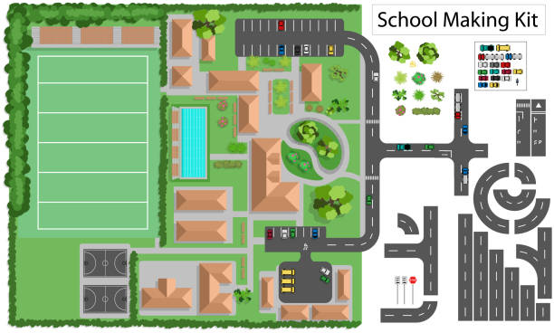 내 포트폴리오에 더 많은 학교 및 교외 도로 메이커 건설 키트 - above stock illustrations