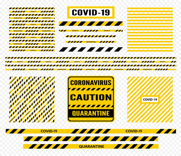 illustrations, cliparts, dessins animés et icônes de bande jaune de mise en garde de bande de bruit et signe pour covid-19 coronavirus quarantaine de fond - solitary confinement