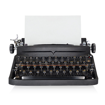 Black typewriter with copy space for your text isolated on white background