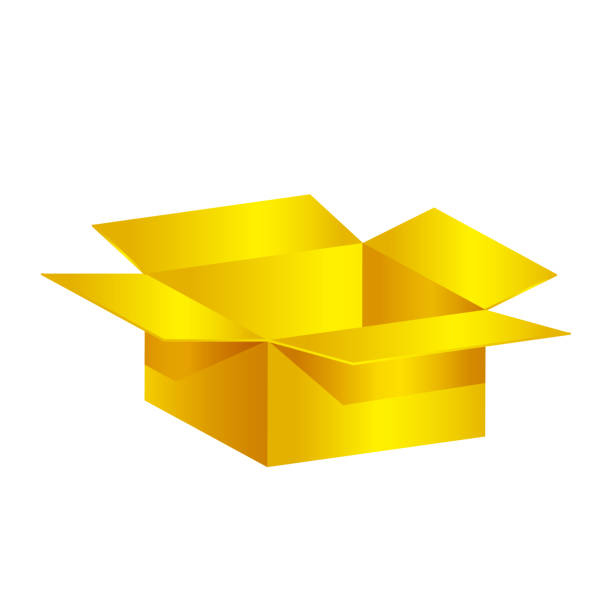 istock gold carton box single isolated on white background, open crate boxes golden 3d square, clip art cardboard parcel box gold empty, isometric paper boxes golden, packaging parcel box open gold blank 1218891291