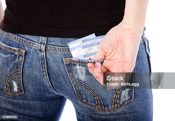 Concert Tickets In A Back Pocket Stock Photo - Download Image Now - Back Pocket, Movie Ticket, Adult