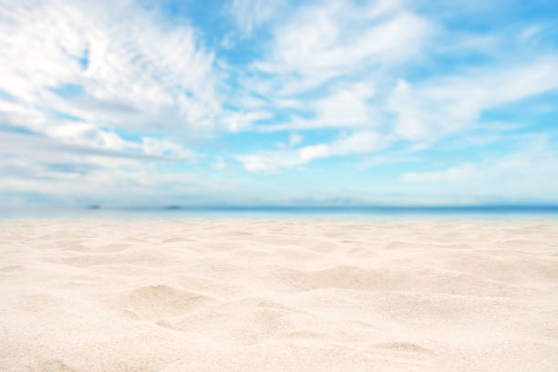 istock Empty sand beach and sea with clear sky background 1218896283