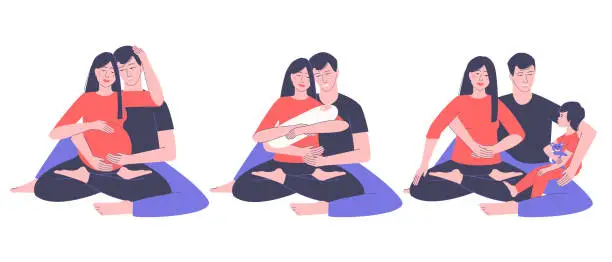 Vector illustration of Set of a happy family of parents with a baby