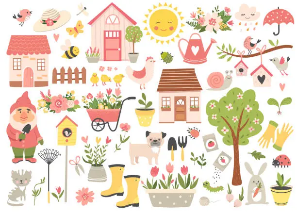 Vector illustration of Gardening and Spring set.