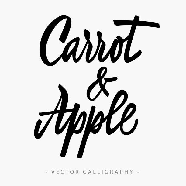 морковь и яблоко надпись - fruit & vegetables stock illustrations