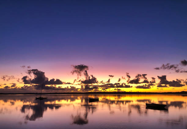 lake Cooroibah golden hour sunrise, Queensland Australia stock photo