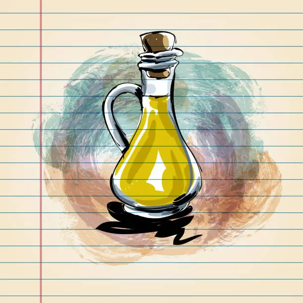 Vector illustration of Olive Oil Drawing on Ruled Paper