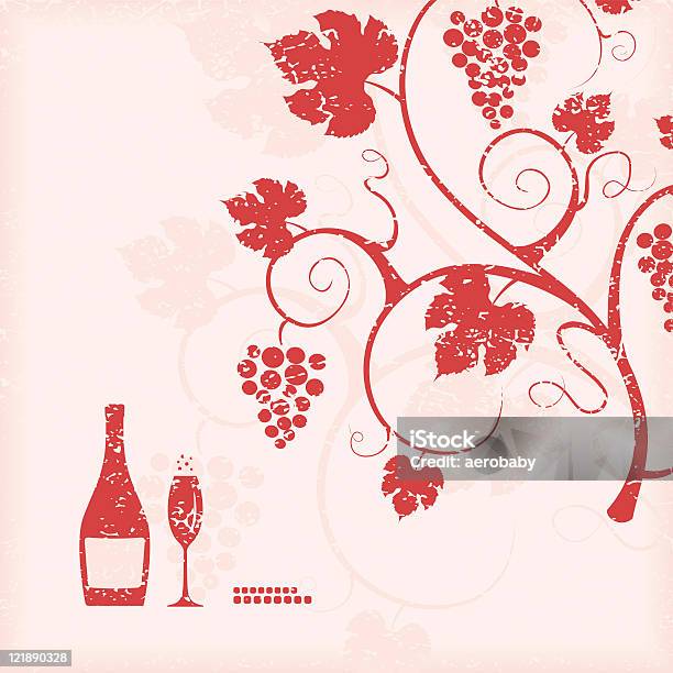 Виноград На Виноградной Лозы Фоне — стоковая векторная графика и другие изображения на тему Без людей - Без людей, Бокал для шампанского, Бутылка