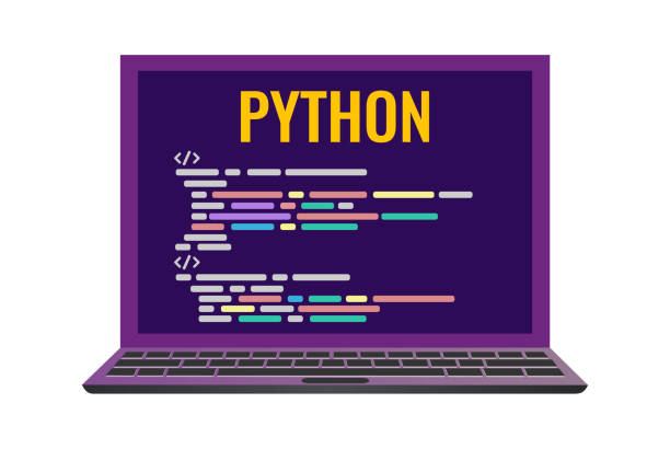 illustrations, cliparts, dessins animés et icônes de ordinateur portable avec un python de langage informatique de code. - python language