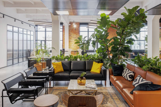 istock modern open space office interior with furniture 1218907439