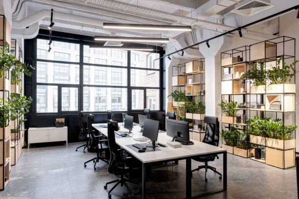 istock modern loft office interior with furniture 1218907458