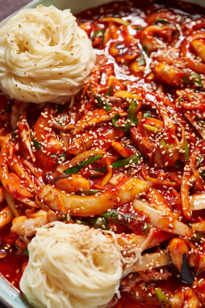 istock Korean white thin noodle with spicy vegetable 1218907589