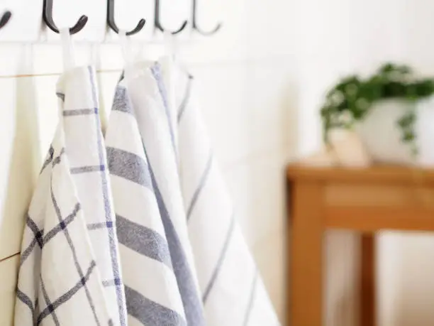 Photo of Kitchen towels hanging on a hooks