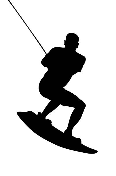 illustrazioni stock, clip art, cartoni animati e icone di tendenza di atleta sul wakeboard - wakeboarding surfing men vacations