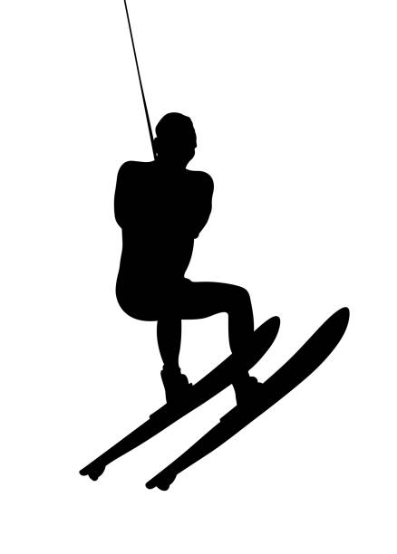 illustrations, cliparts, dessins animés et icônes de athlète masculin sur le ski nautique - silhouette water men jumping