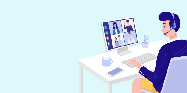 Video Conferencing At Home Man Having Video Call Meeting With Clients At  Home Vector Stock Illustration - Download Image Now - iStock
