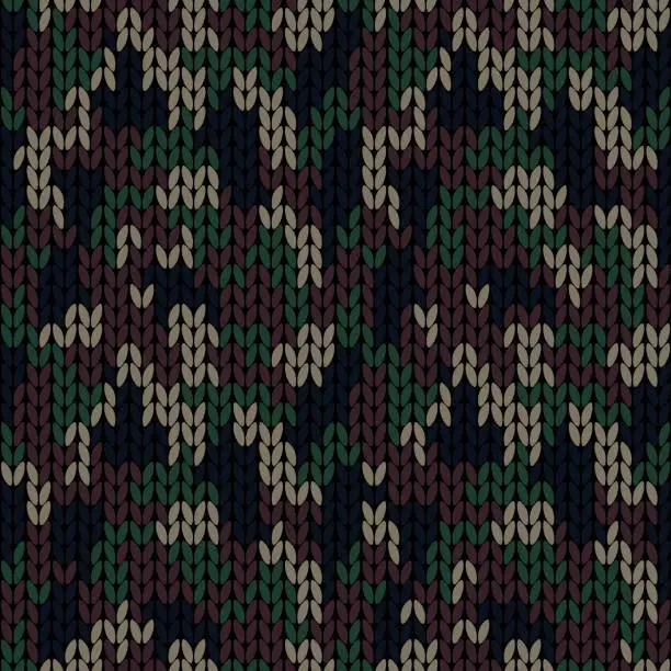 Vector illustration of Military green and brown  knitted camouflage with high detail made fabric texture. Vector camo seamless pattern.
